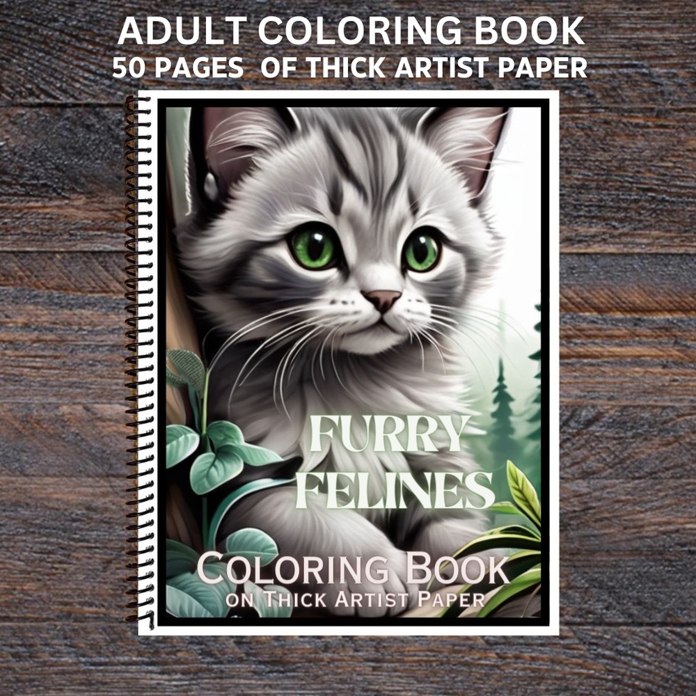 Furry Felines - Spiral Bound Adult Coloring Book - Thick Artist Pape…